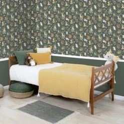 Lilipinso Stickers Et Papiers-peint Enfant Papier Peint Amis De La Forêt En Papier Vert Bouteille 50cm X 10m