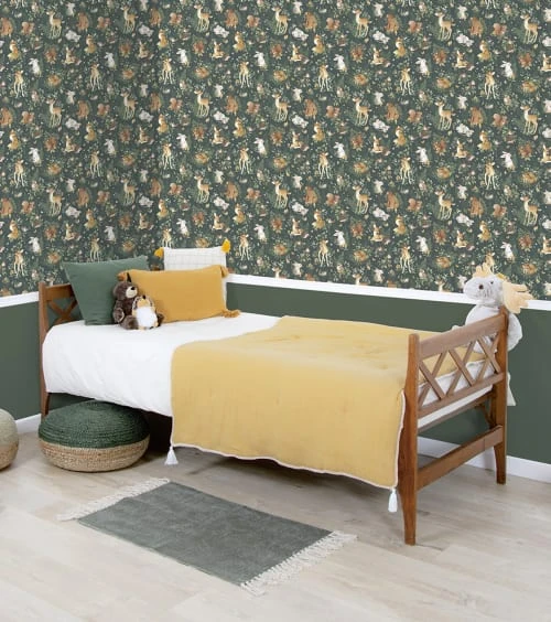 Lilipinso Stickers Et Papiers-peint Enfant Papier Peint Amis De La ForĂȘt En Papier Vert Bouteille 50cm X 10m