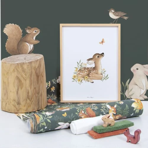 Lilipinso Stickers Et Papiers-peint Enfant Papier Peint Amis De La ForĂȘt En Papier Vert Bouteille 50cm X 10m â Image 4