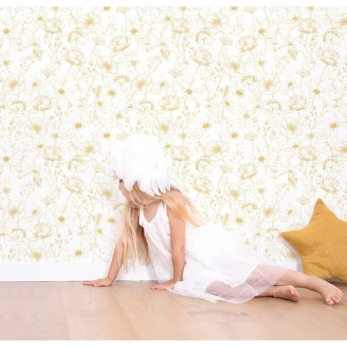 Lilipinso Stickers Et Papiers-peint Enfant Papier Peint Bucolique Fleurs En Papier Moutarde 50cm X 10m – Image 4