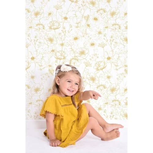 Lilipinso Stickers Et Papiers-peint Enfant Papier Peint Bucolique Fleurs En Papier Moutarde 50cm X 10m – Image 5
