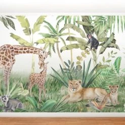 Yeda Design Stickers Et Papiers-peint Enfant Papier Peint Panoramique Animaux Dans La Jungle 255x260cm