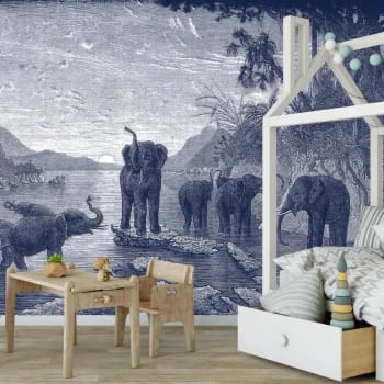Ciment Factory Stickers Et Papiers-peint Enfant Papier Peint Panoramique Gravure Les éléphants 390x270cm – Image 3