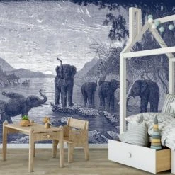 Ciment Factory Stickers Et Papiers-peint Enfant Papier Peint Panoramique Gravure Les éléphants 390x270cm