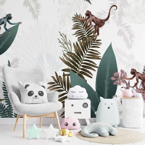 99Déco Stickers Et Papiers-peint Enfant Papier Peint Panoramique Jungle Singe 432x270cm – Image 2