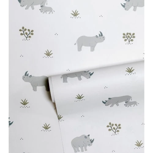 Lilipinso Stickers Et Papiers-peint Enfant Papier Peint Rhinocéros En Papier Bleu 50cm X 10m – Image 3
