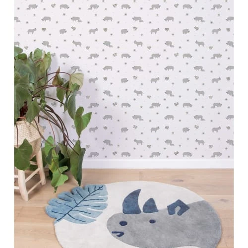 Lilipinso Stickers Et Papiers-peint Enfant Papier Peint Rhinocéros En Papier Bleu 50cm X 10m – Image 4
