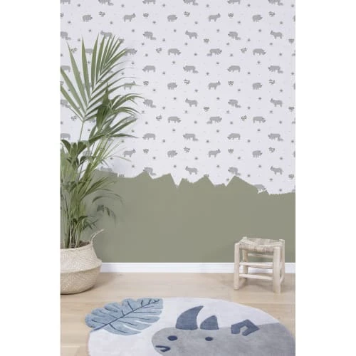 Lilipinso Stickers Et Papiers-peint Enfant Papier Peint Rhinocéros En Papier Bleu 50cm X 10m – Image 5