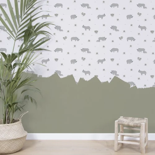 Lilipinso Stickers Et Papiers-peint Enfant Papier Peint Rhinocéros En Papier Bleu 50cm X 10m