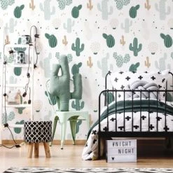 Decochic Stickers Et Papiers-peint Enfant Papier Peint Vinyle Adhésif Cactus Verts 50x300 Cm