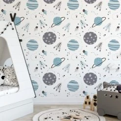 Decochic Stickers Et Papiers-peint Enfant Papier Peint Vinyle Adhésif Espace Bleu Et Gris 50x300 Cm