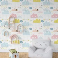 Decochic Stickers Et Papiers-peint Enfant Papier Peint Vinyle Adhésif Nuages Multicolor 50x300 Cm