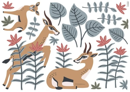 Lilipinso Stickers Et Papiers-peint Enfant Planche De Stickers Décor L Les Gazelles Multicolore