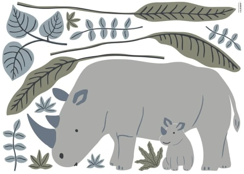 Lilipinso Stickers Et Papiers-peint Enfant Planche De Stickers Décor L Les Rhinos Multicolore