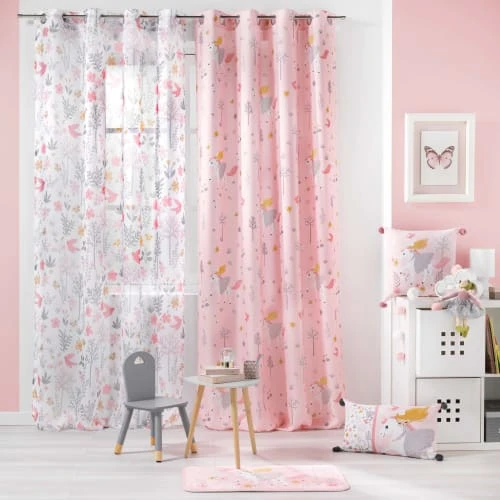 Douceur D'Intérieur Rideaux Enfant Rideau Tamisant Imprimé Licorne Dans Les Bois Polyester Rose 260x140cm – Image 3