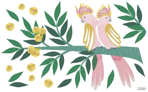 Lilipinso Stickers Et Papiers-peint Enfant Sticker Branche Et Perroquets En Vinyle Mat Vert 64x40 Cm