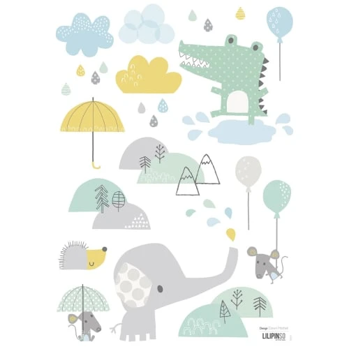 Lilipinso Stickers Et Papiers-peint Enfant Stickers Crocodile Et éléphant En Vinyle Mat Multicolore