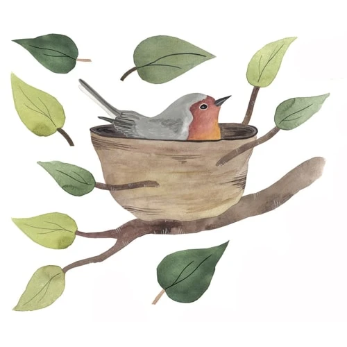 Lilipinso Stickers Et Papiers-peint Enfant Stickers Les Rouges-gorges En Vinyle Mat Vert 29,7x42 Cm – Image 2