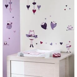 Sauthon Stickers Et Papiers-peint Enfant Stickers Muraux Chouette 70x50cm En Papier Rose