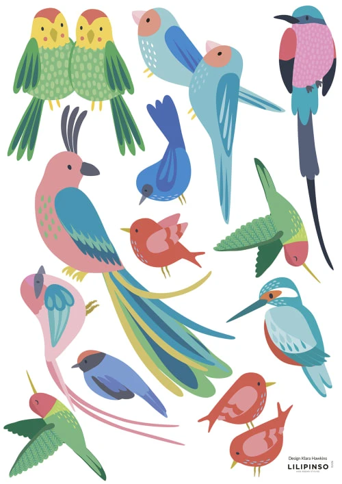 Lilipinso Stickers Et Papiers-peint Enfant Stickers Muraux Perroquets En Vinyle Multicolore 29.7x42 Cm