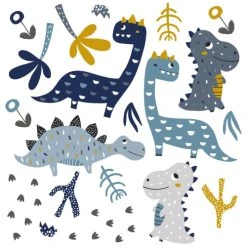 Decochic Stickers Et Papiers-peint Enfant Stickers Mureaux En Vinyle Dinosaures Bleu Et Moutarde