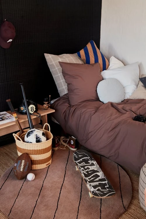 OYOY Living Design Tapis Enfant Tapis à Rayures Marron En Laine Et En Coton Ø120cm – Image 2