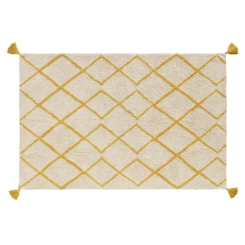 Maisons Du Monde Tapis Enfant Tapis Berbère En Coton écru Motifs Graphiques Jaune Moutarde 120x180