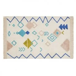 Maisons Du Monde Tapis Enfant Tapis Berbère En Coton écru, Vert Et Jaune Moutarde à Motifs 120x180
