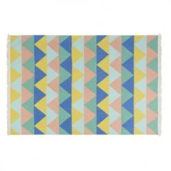 Maisons Du Monde Tapis Enfant Tapis Coloré Imprimé Triangle Bleu, Vert, Jaune à Franges 120x180