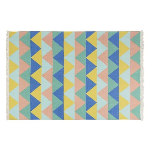 Maisons Du Monde Tapis Enfant Tapis Coloré Imprimé Triangle Bleu, Vert, Jaune à Franges 120x180