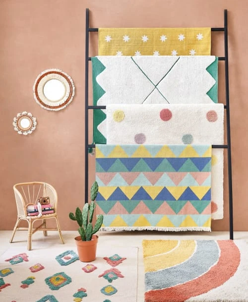 Maisons Du Monde Tapis Enfant Tapis Coloré Imprimé Triangle Bleu, Vert, Jaune à Franges 120x180 – Image 3