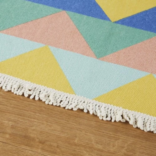 Maisons Du Monde Tapis Enfant Tapis Coloré Imprimé Triangle Bleu, Vert, Jaune à Franges 120x180 – Image 2