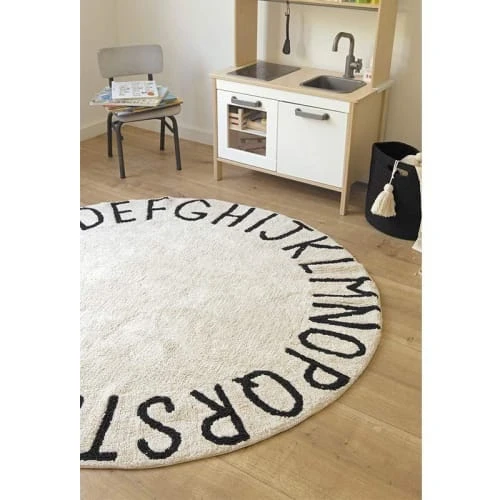 Lorena Canals Tapis Enfant Tapis Coton Motif Alphabet Beige D150cm – Image 3