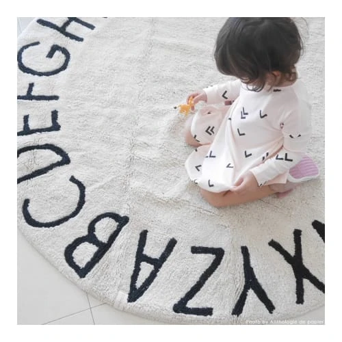 Lorena Canals Tapis Enfant Tapis Coton Motif Alphabet Beige D150cm – Image 6