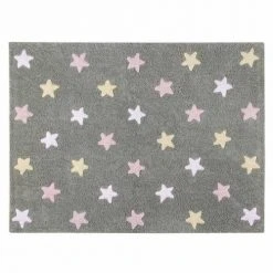 Lorena Canals Tapis Enfant Tapis Coton Motif Petites étoiles 3 Couleurs - Gris Rose - 120 X 160