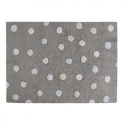 Lorena Canals Tapis Enfant Tapis Coton Motif Pois 3 Couleurs Gris-bleu 120x160