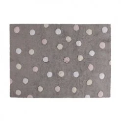Lorena Canals Tapis Enfant Tapis Coton Motif Pois 3 Couleurs Gris-rose 120x160