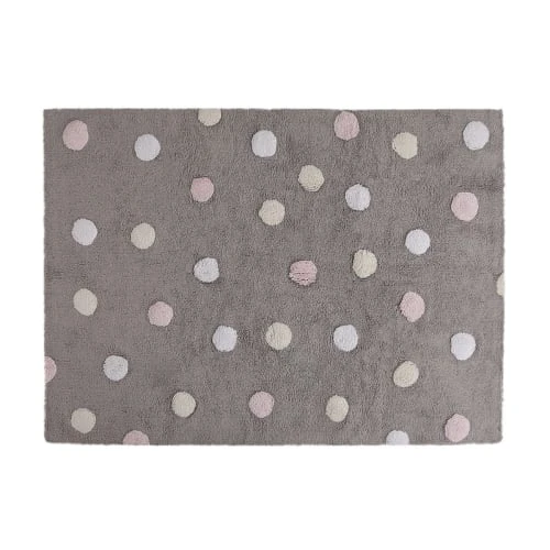 Lorena Canals Tapis Enfant Tapis Coton Motif Pois 3 Couleurs Gris-rose 120x160