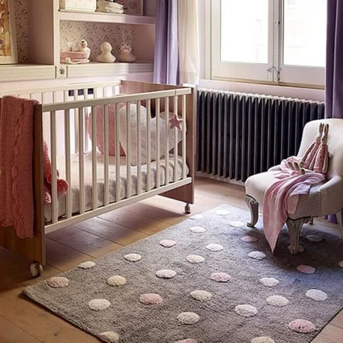 Lorena Canals Tapis Enfant Tapis Coton Motif Pois 3 Couleurs Gris-rose 120x160 – Image 2