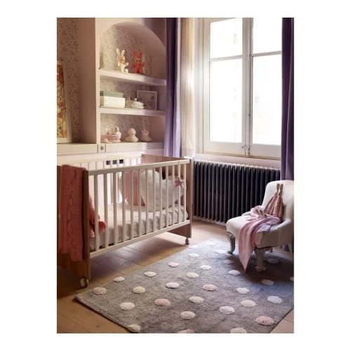 Lorena Canals Tapis Enfant Tapis Coton Motif Pois 3 Couleurs Gris-rose 120x160 – Image 5