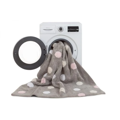 Lorena Canals Tapis Enfant Tapis Coton Motif Pois 3 Couleurs Gris-rose 120x160 – Image 6