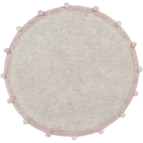 Lorena Canals Tapis Enfant Tapis Coton Rond Lavable Nude Ă Pompons D120cm