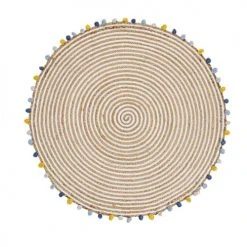 Maisons Du Monde Tapis Enfant Tapis En Coton Et Jute Et Pompons Multicolores D100