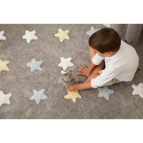 Lorena Canals Tapis Enfant Tapis En Coton Lavable Gris Et Bleu 120x160 – Image 2