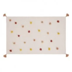 Maisons Du Monde Tapis Enfant Tapis En Coton Rose, Beige Et Jaune Moutarde Avec Pompons En Relief 120x180