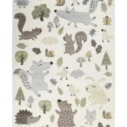 SIGIKID Tapis Enfant Motif Animaux ForĂȘt Ă©cru Bleu 133x200
