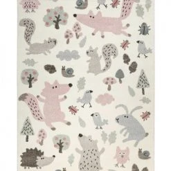 SIGIKID Tapis Enfant Motif Animaux ForĂȘt Ă©cru Rose 160x225