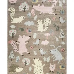 SIGIKID Tapis Enfant Motif Animaux Forêt Taupe 133x200