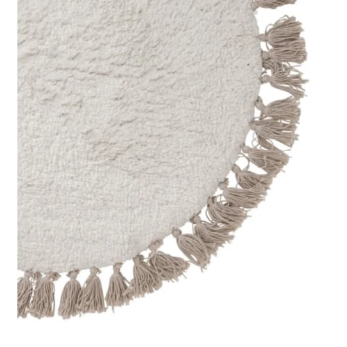 Guy Levasseur Tapis Enfant Tapis Fantaisie Coton Blanc Et Taupe Avec Pompons 70cm – Image 2