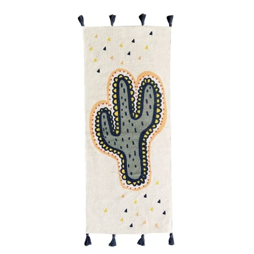 Future Home Tapis Enfant Tapis Imprimé Coton Blanc Cactus 50x120cm